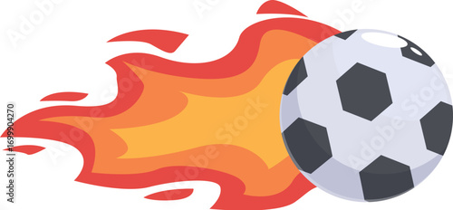 Soccer ball with flames trailing behind, symbolizing speed and power in a sporting event