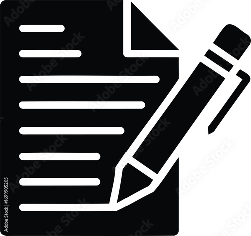 Illustration of icon of a document with text and a pen isolated on white background