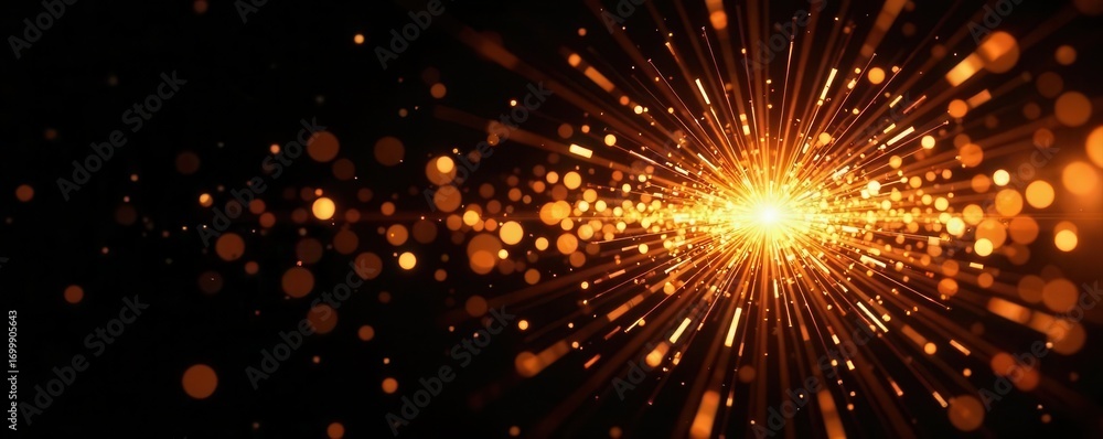 Fototapeta premium Abstract golden explosion, radiating light streaks on black , design, opulent