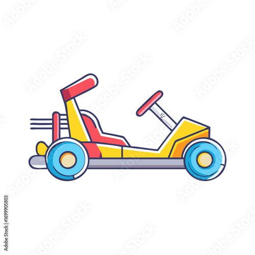 A cartoon style gokart with red and yellow accents on white
