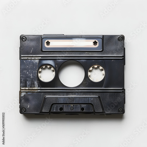 Vintage Black Audio Cassette Tape, Isolated on White Background
