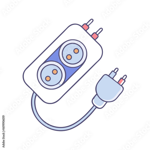 Two Socket Extension Cord with a Plug in a Cartoon Style