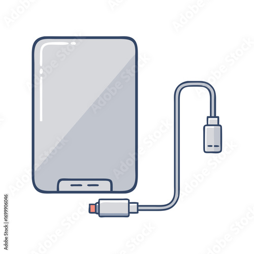 Cartoon Power Bank Device With Cable on White Background Illustration