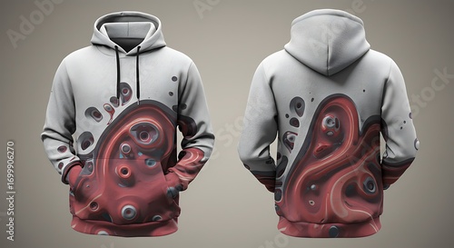 Crimson Flow Hoodie: 3D Render