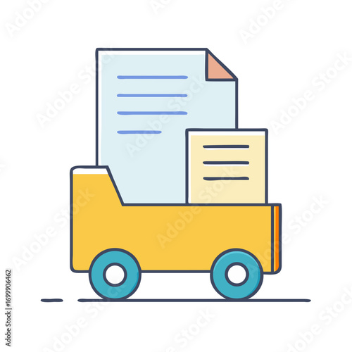 yellow cart carrying documents, blue wheels clip art preview