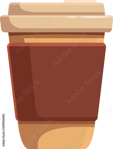 Cartoon illustration of a disposable cardboard coffee cup with a brown protective sleeve, perfect for takeaway beverages