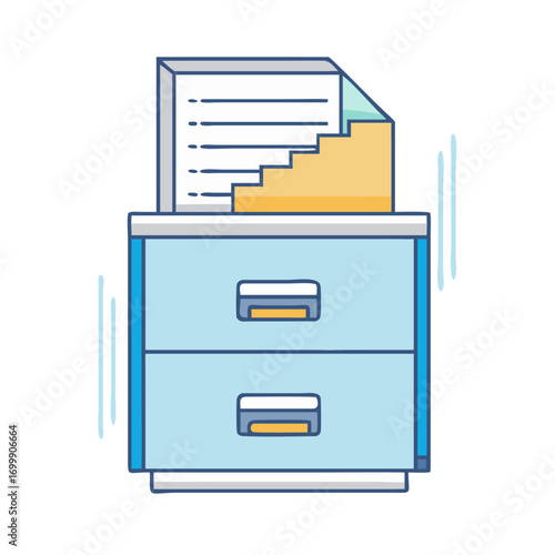 Filing cabinet with documents showing increasing steps or growth chart