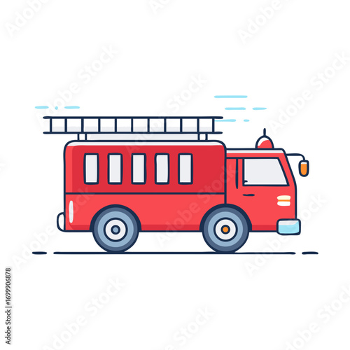 Illustration of a classic red firetruck with a ladder on top ready