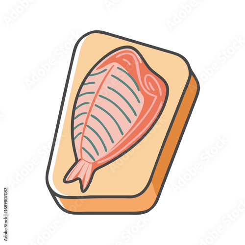 Stylized Salmon Fillet on a Cutting Board Ready for Preparation