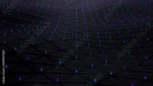 Abstract dynamic background in grid style with glowing elements and blur. 3D rendering 30 second video in maximum resolution 4K.