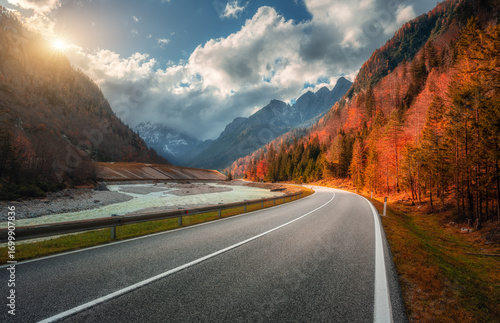 Mountain road at sunset in ...