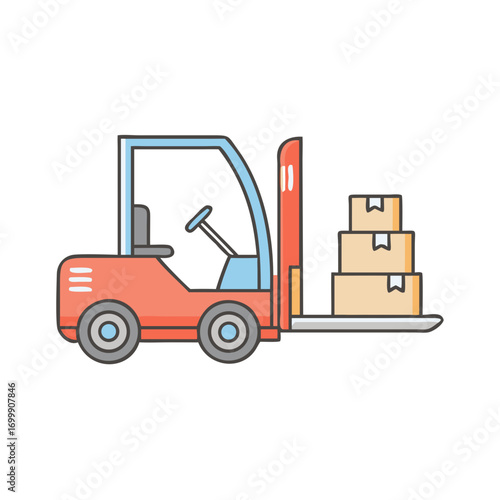 Illustration of a forklift carrying a stack of boxes for delivery