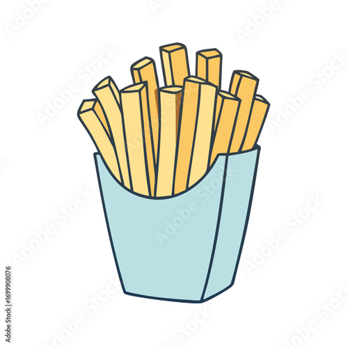 Cartoon illustration of a pack of delicious golden french fries