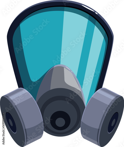 Cartoon gas mask protecting from toxic fumes and viruses, providing safety and respiratory protection