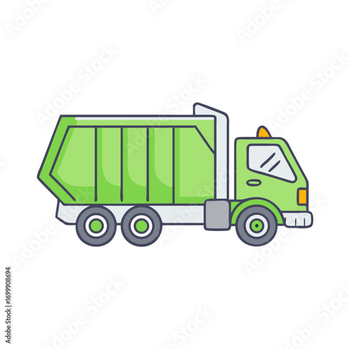 Illustration of a green garbage truck on a white background for print