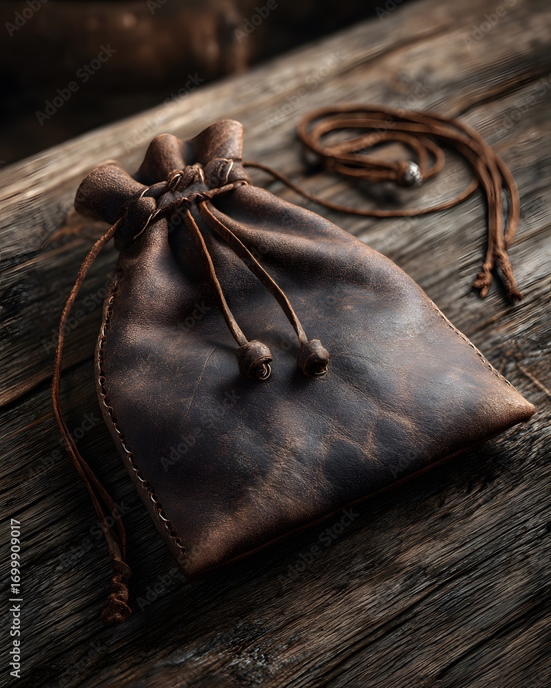 Fototapeta premium Handmade leather pouch designed with rugged antique appeal high resolution picture