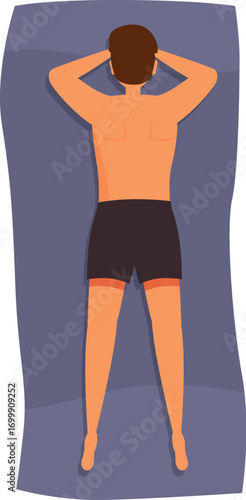 Man relaxing and sunbathing on a beach towel, enjoying summer vacation