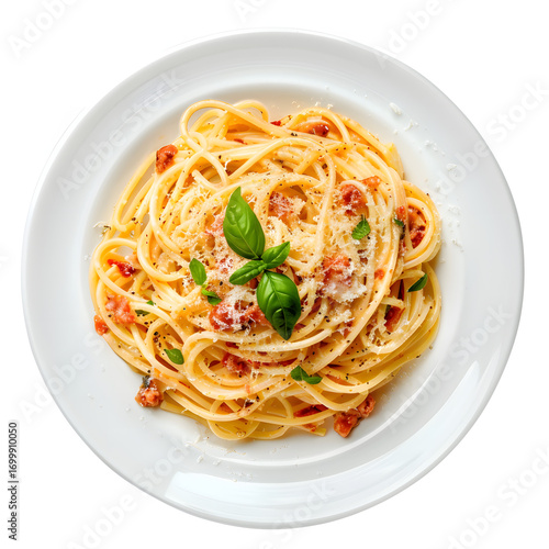 Classic Spaghetti with Tomato Sauce, Basil, and Parmesan Cheese