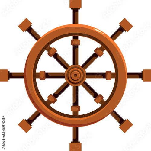 Wooden helm controlling navigation, symbolizing maritime journey and leadership at sea