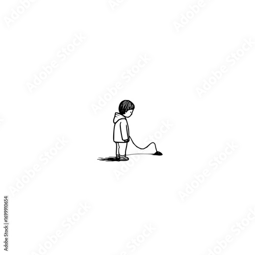 Boy with hoodie drawing illustration art sketch line art minimal art simple design sad boy with mole drawing