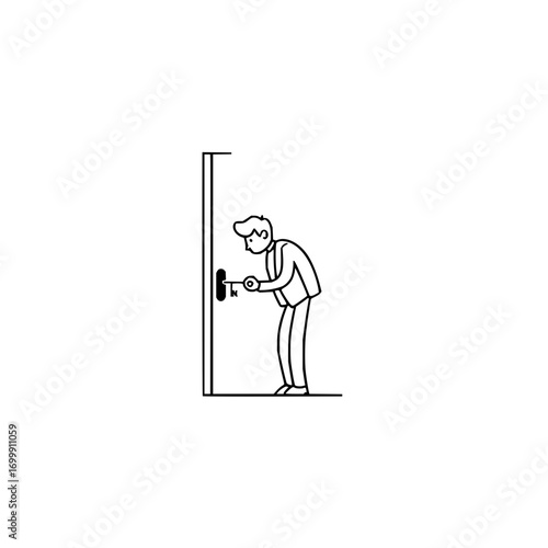 Unlock door access key security system lock entrance privacy home safety cartoon illustration vector drawing