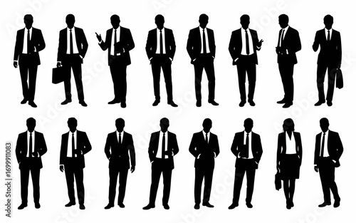 Vector art of business man and woman in suit silhouette set