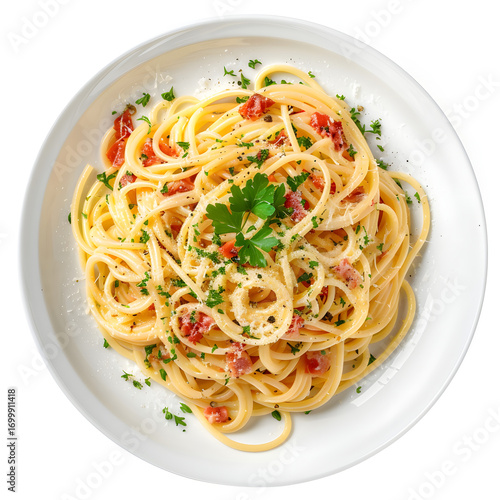 Classic Spaghetti Carbonara with Bacon, Parmesan, and Parsley
