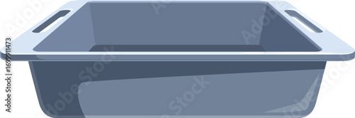Grey rectangular baking tray with handles, perfect for preparing cakes, cookies, and other baked goods