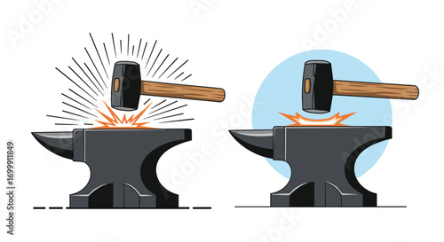 Blacksmith hammer striking metal on anvil creative process ideas