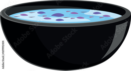 Black bowl containing delicious cereal with purple and blue bubbles, perfect for a healthy and colorful breakfast