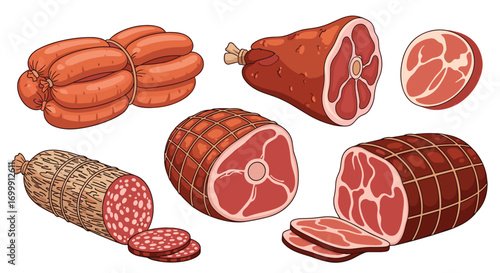 Assortment of delicious cured meats and sausages ready for consumption