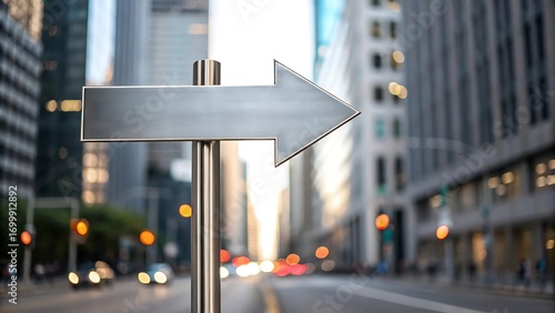 Metal arrow sign in city street directional sign metal sign