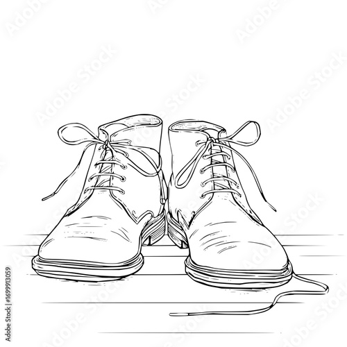 Vintage leather boots footwear fashion shoes lace up ankle boots drawing illustration sketch style artwork