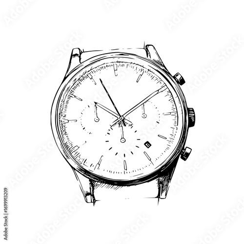 Watch timepiece wrist accessory fashion style luxury time analog clock elegant design mechanical dial hand drawn sketch