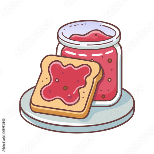 Delicious breakfast with toast and jam cartoon illustration on white background