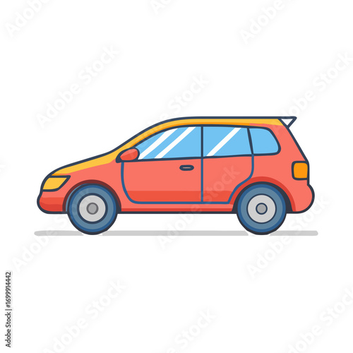 Simple cartoon car illustration showing a red hatchback vehicle in profile