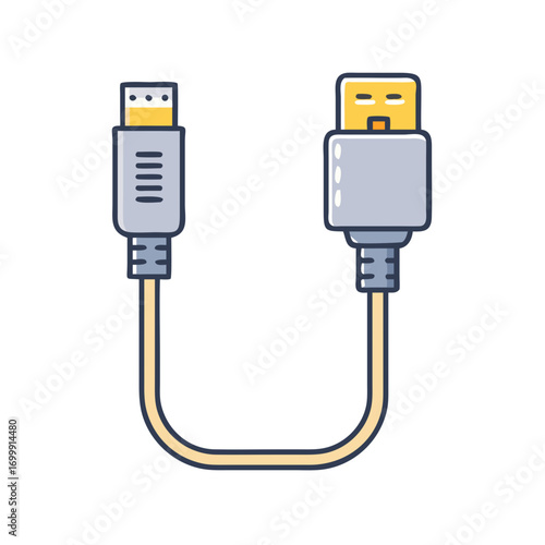 Illustration of a double ended USB cable, connecting devices with universal connection