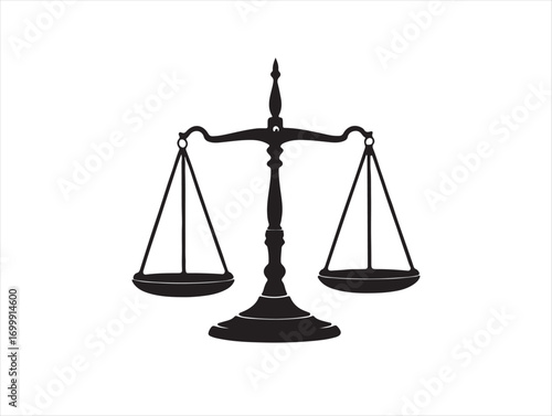  Balance scale icon in silhouette white background.
