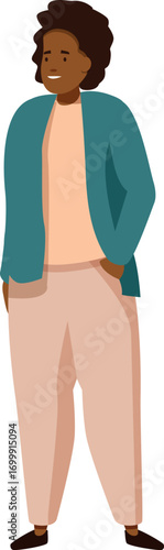 Stylish young man standing with hands in pockets, exuding confidence and style