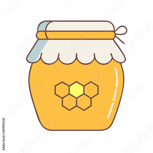 Illustration of a jar of honey with a honeycomb pattern in the center