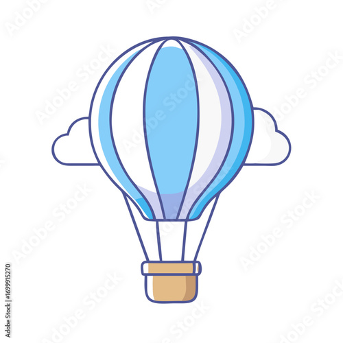 Charming Blue and White Hot Air Balloon Floating Among Dreamy Clouds