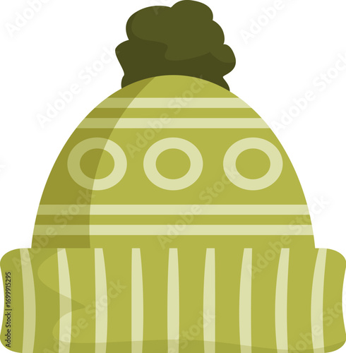 Warm and cozy green winter hat with pompom and stripes, perfect for keeping warm during cold weather