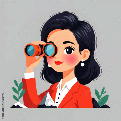 Woman looking through binoculars for future opportunities