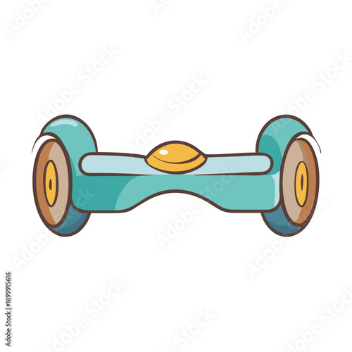Cartoon illustration of a blue and gold hoverboard on a white background