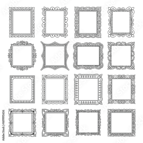 Collection of ornate decorative square borders and frames with intricate designs ideal for elegant projects