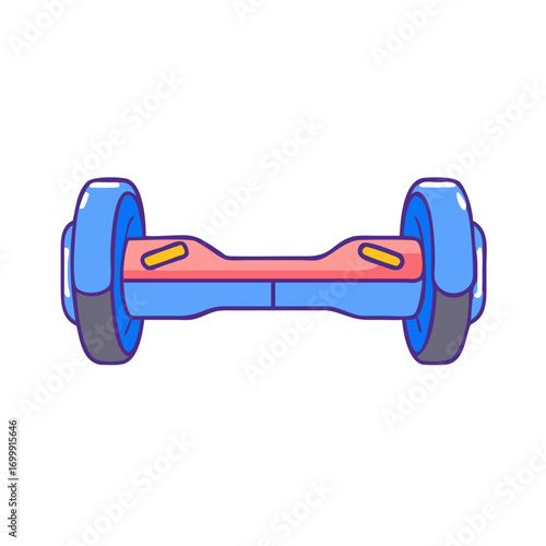 Illustration of a hoverboard with blue and pink details on white
