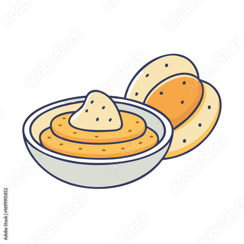 Delicious snack consisting of chips dipped into a creamy cheese dip