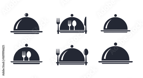 Restaurant dining food service presentation plates and utensils illustrations