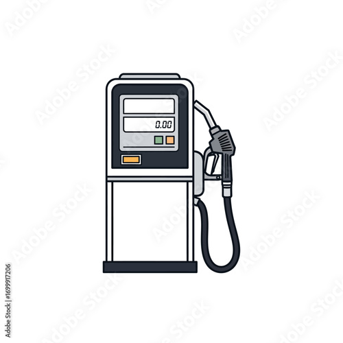 Illustration of a gas station pump with a black nozzle and hose.
