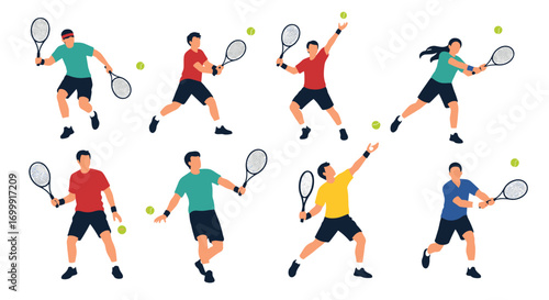 Collection of athletes playing tennis in various poses
